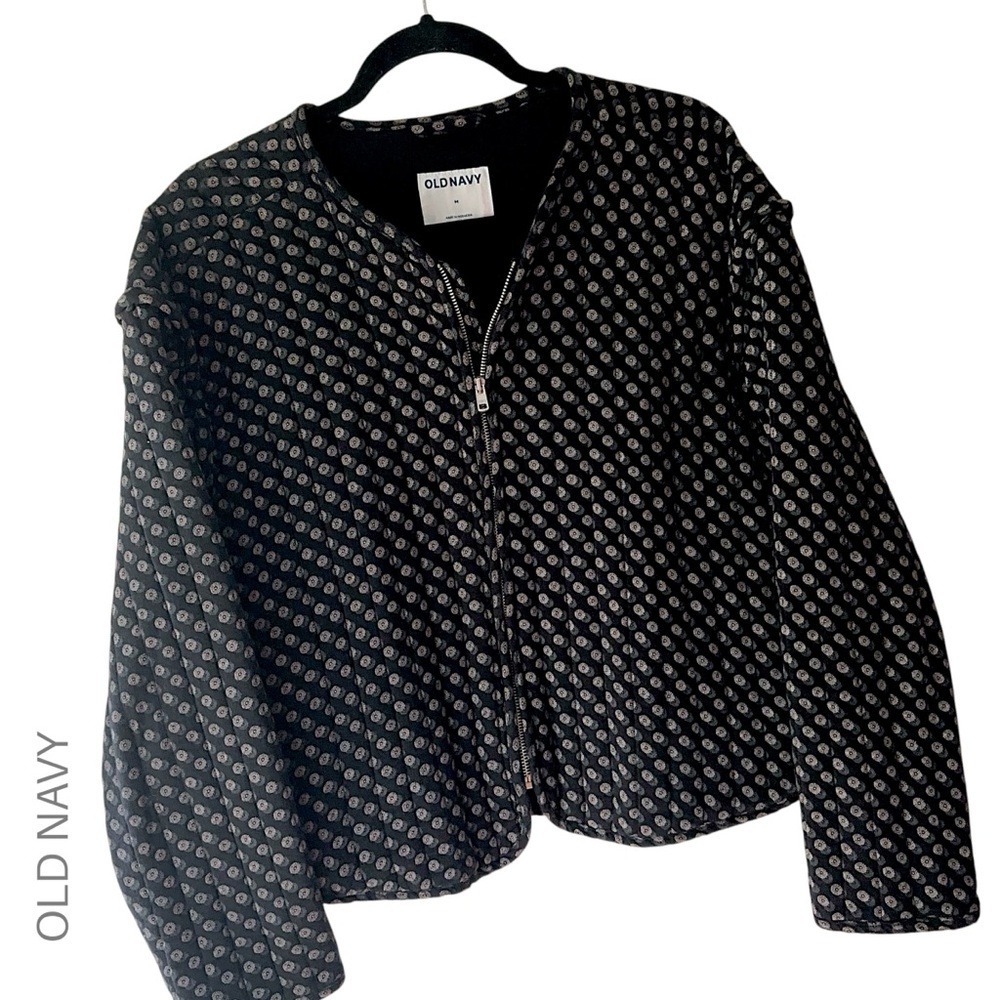 OLD NAVY | BLACK QUILTED COTTON BOMBER JACKET ZIPPER FRONT POCKETS LINED MEDIUM